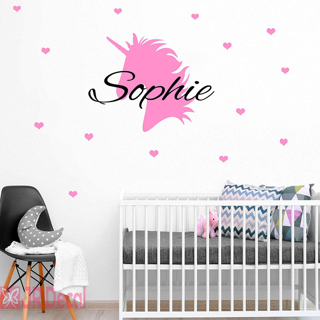 Unicorn Personalised Name Nursery Wall Stickers with Heart