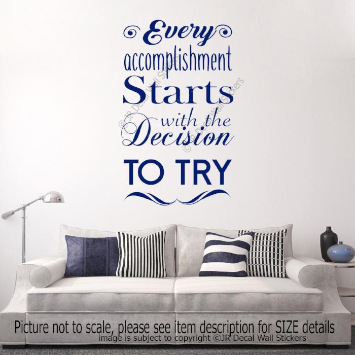 Every accomplishment Starts with Try - Motivational quotes wall stickers Vinyl wall decals