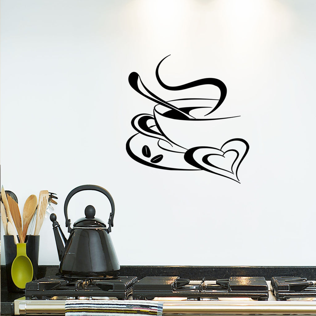 Coffee Cup Heart shape kitchen wall stickers