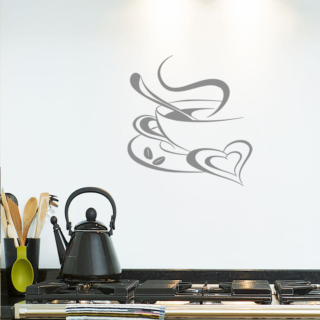 Coffee Cup Heart shape kitchen wall stickers