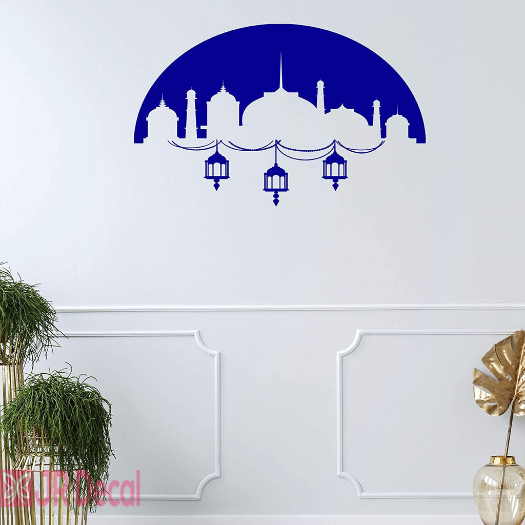 Umbrella shaped Mosque wall sticker blue