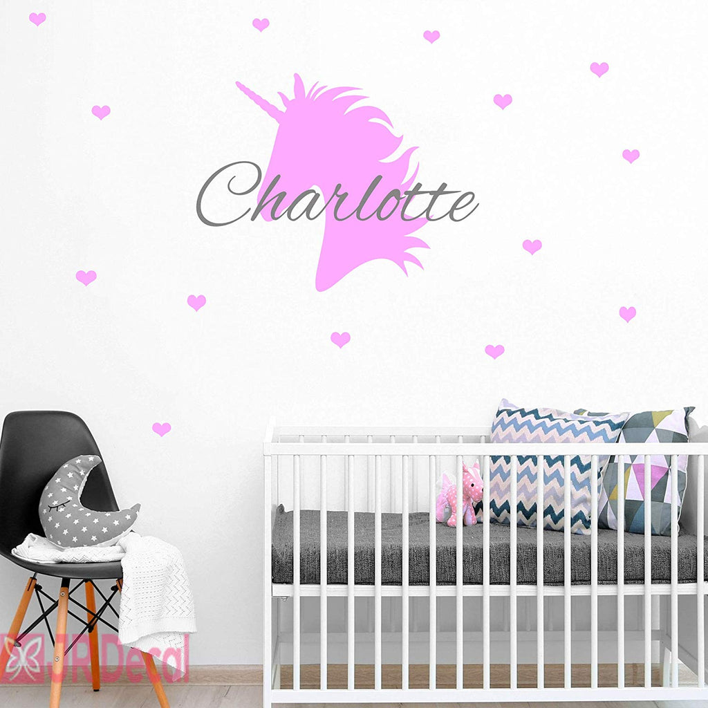 Unicorn Personalised Name Nursery Wall Stickers with Heart
