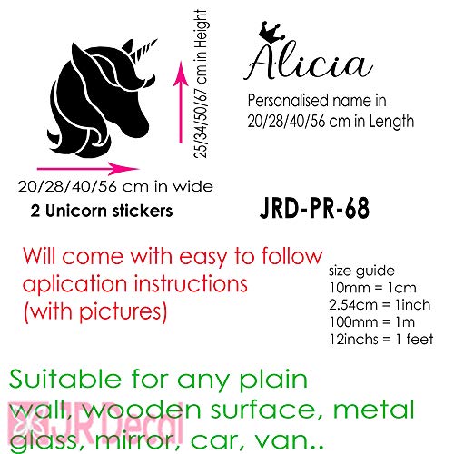 Unicorn Wall Stickers with Personalised Name - Set of 2 details 