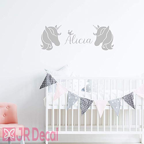 Unicorn Wall Stickers with Personalised Name - Set of 2 silver