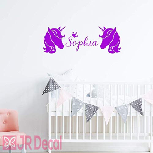 Unicorn Wall Stickers with Personalised Name - Set of 2 purple