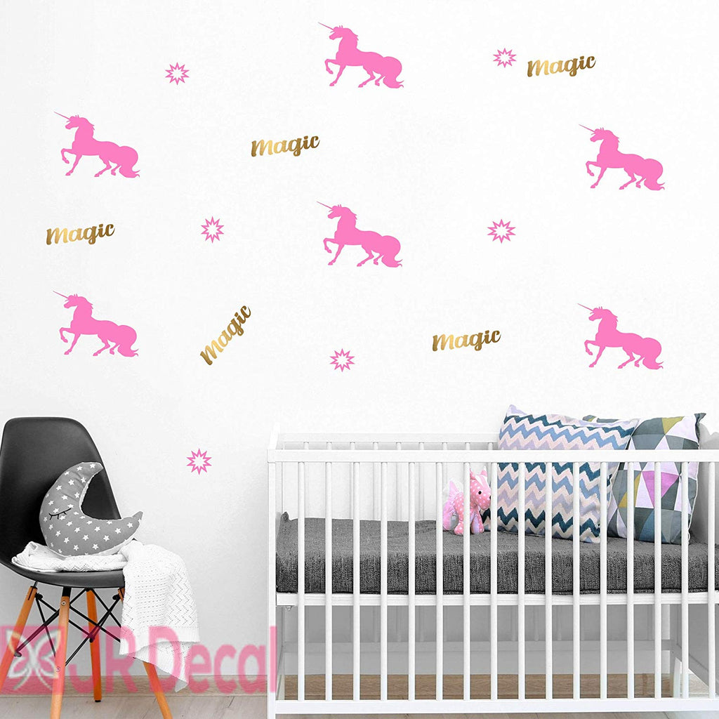 Set of Magic Unicorn Wall Art for Girls Bedroom s pink