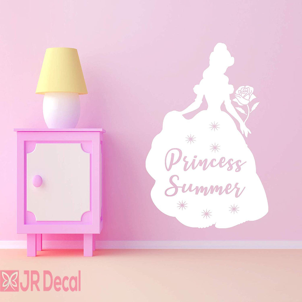 Princess Belle wall sticker with Personalised Name white
