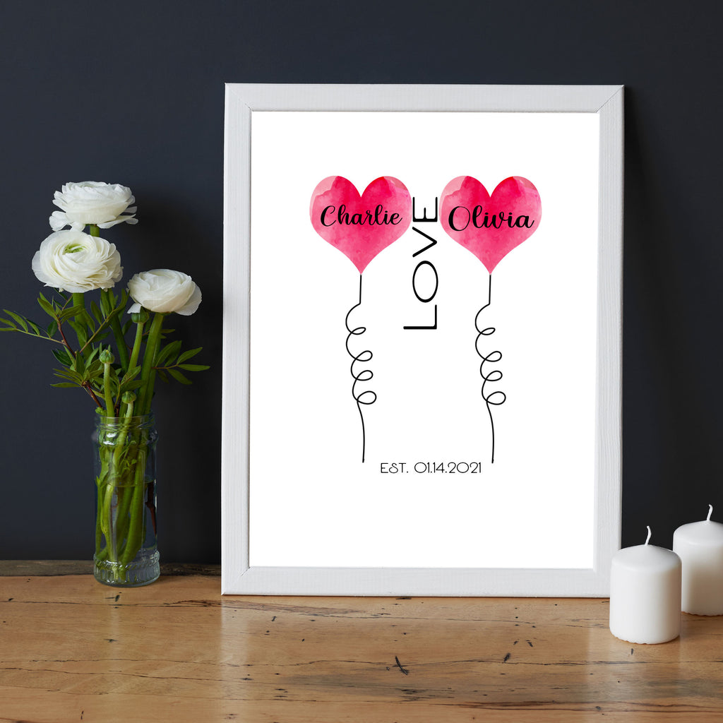 Valentine's Gifts - Personalised name couple framed print