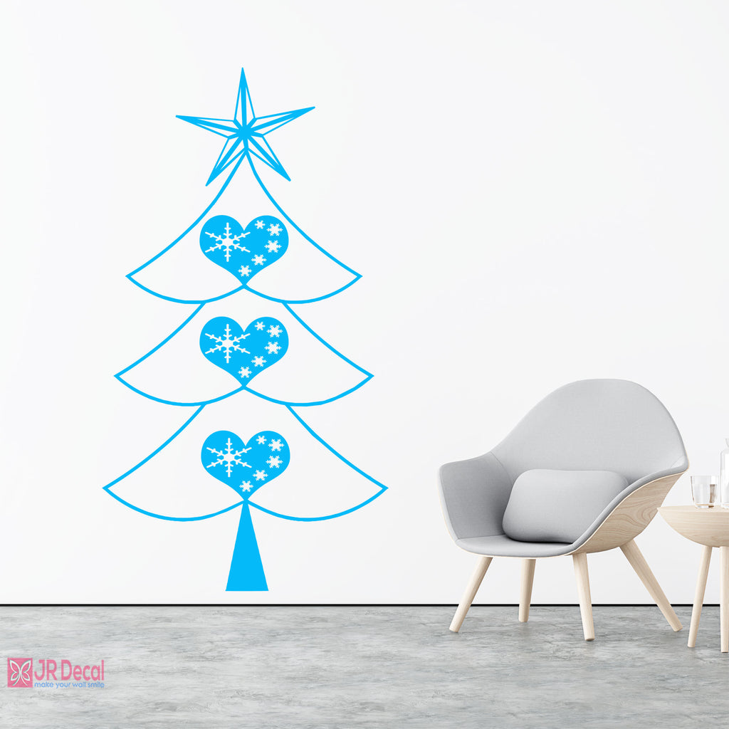 Heart shape Christmas tree wall sticker ice blue