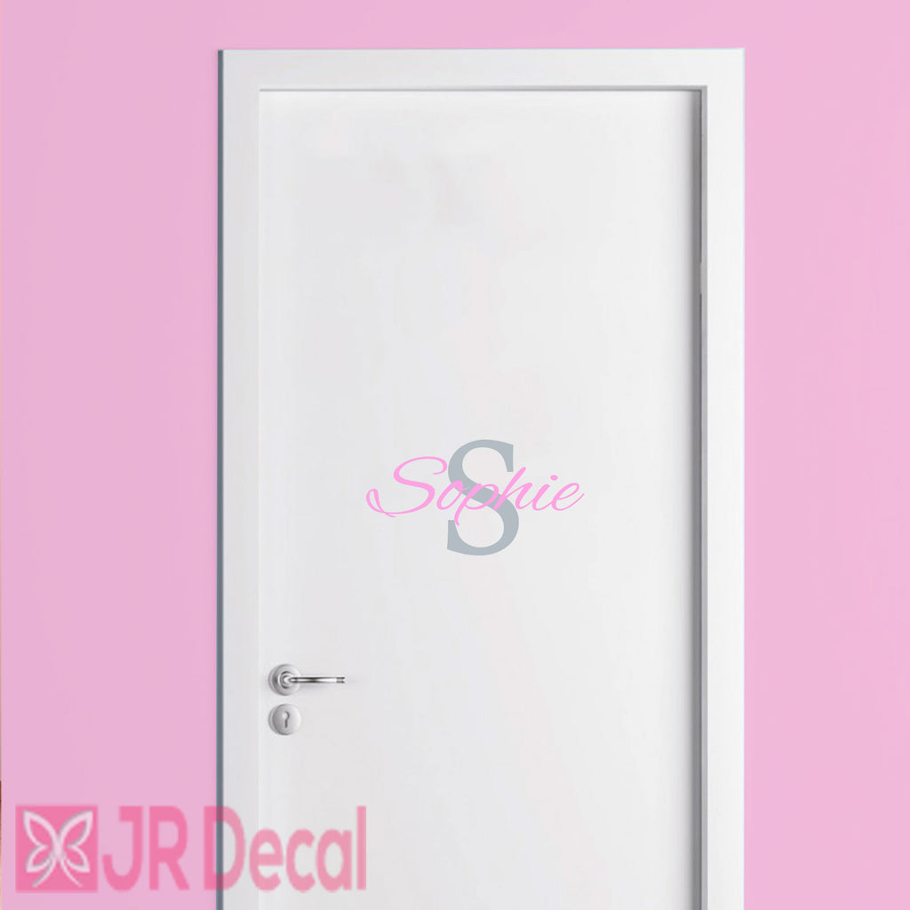 Girl Personalised Name Sticker with Monogram Wall Decor