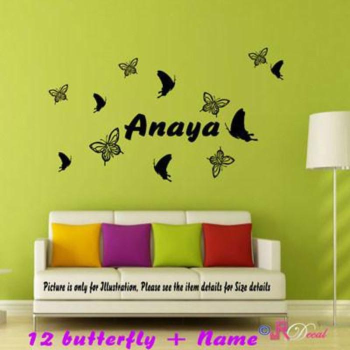 Butterfly wall sticker with Personalised Name Sticker black