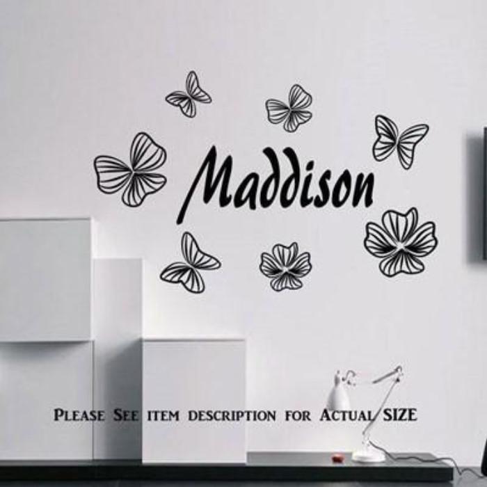 Butterfly for Wall Art with Personalised Name Sticker black