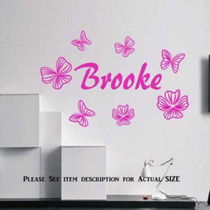Butterfly for Wall Art with Personalised Name Sticker pink