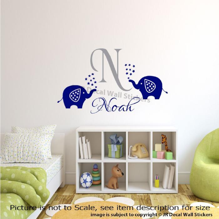 Personalised Name Initial Monogram Elephant Wall Decals