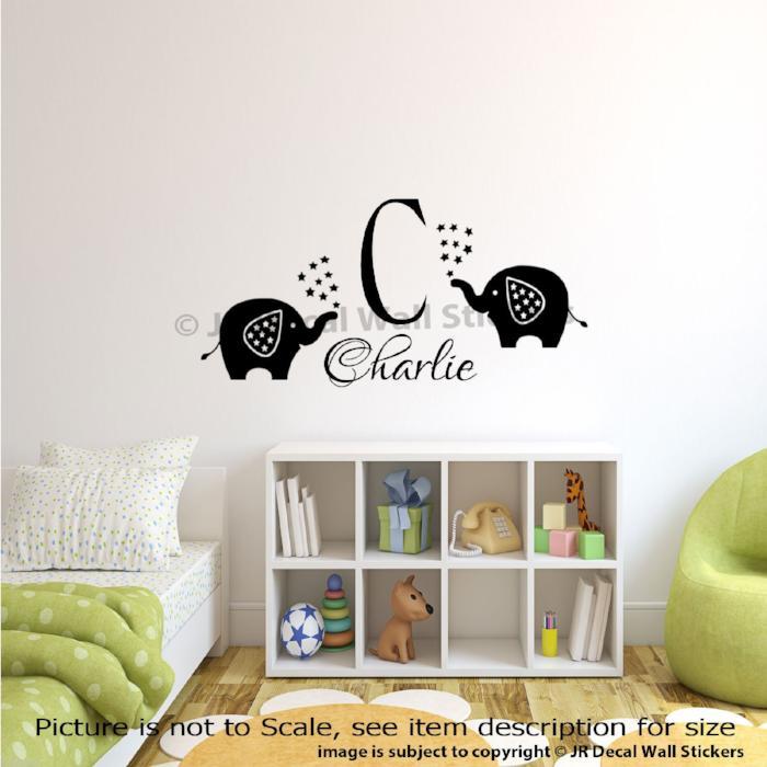 Personalised Name Initial Monogram Elephant Wall Decals nuirsery