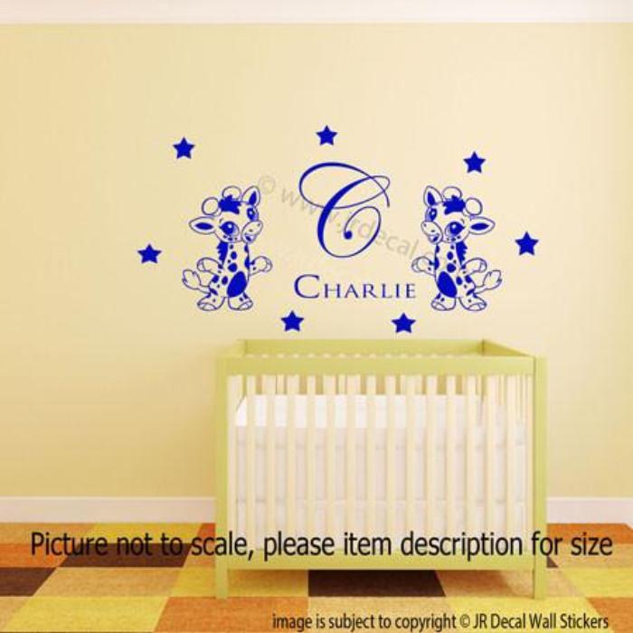 Giraffe wall sticker with Baby Boys Personalised name sticker