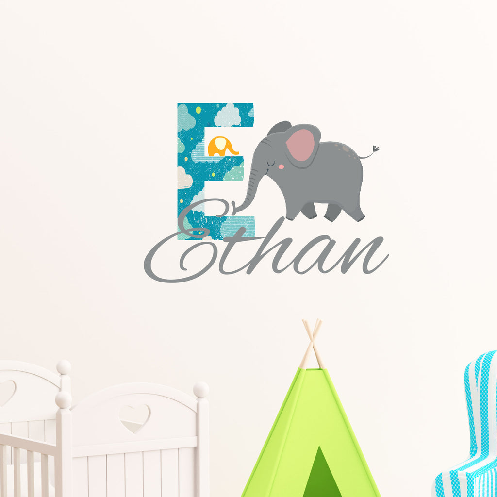 Elephant Wall Stickers Nursery Personalised Name