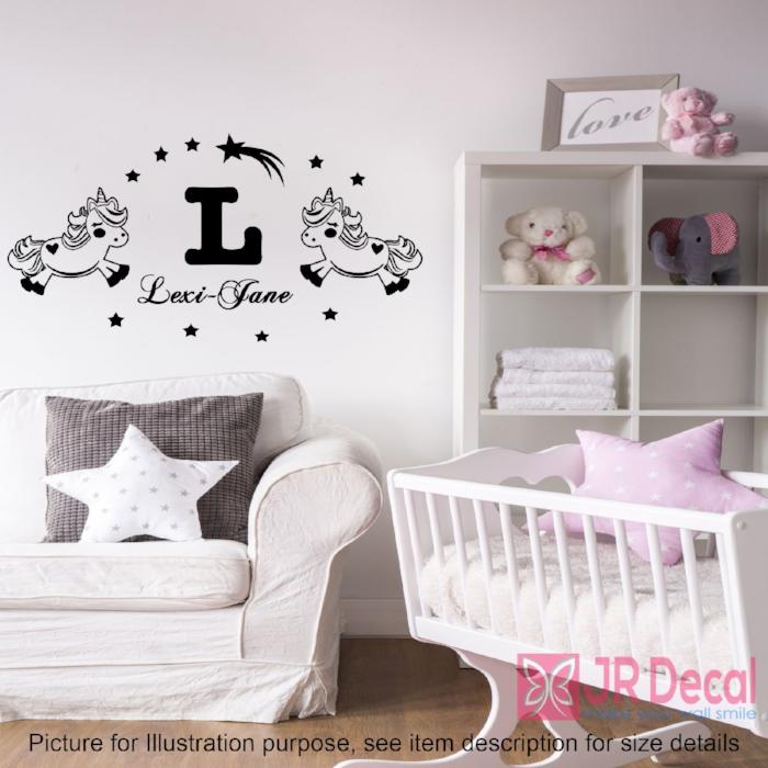 2 Standing Unicorn Stickers with Personalised name Stickers