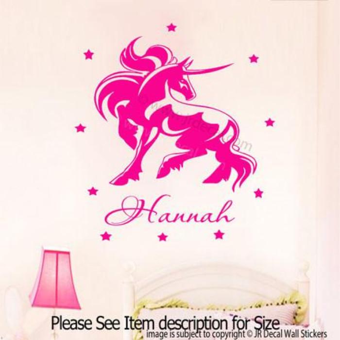 Personalised Unicorn Wall Stickers pink