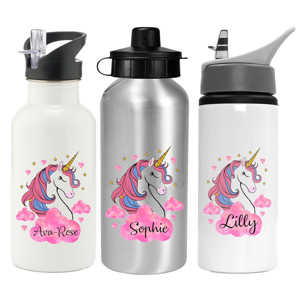 Personalised Water Bottle Unicorn School Sport Drink Leakproof