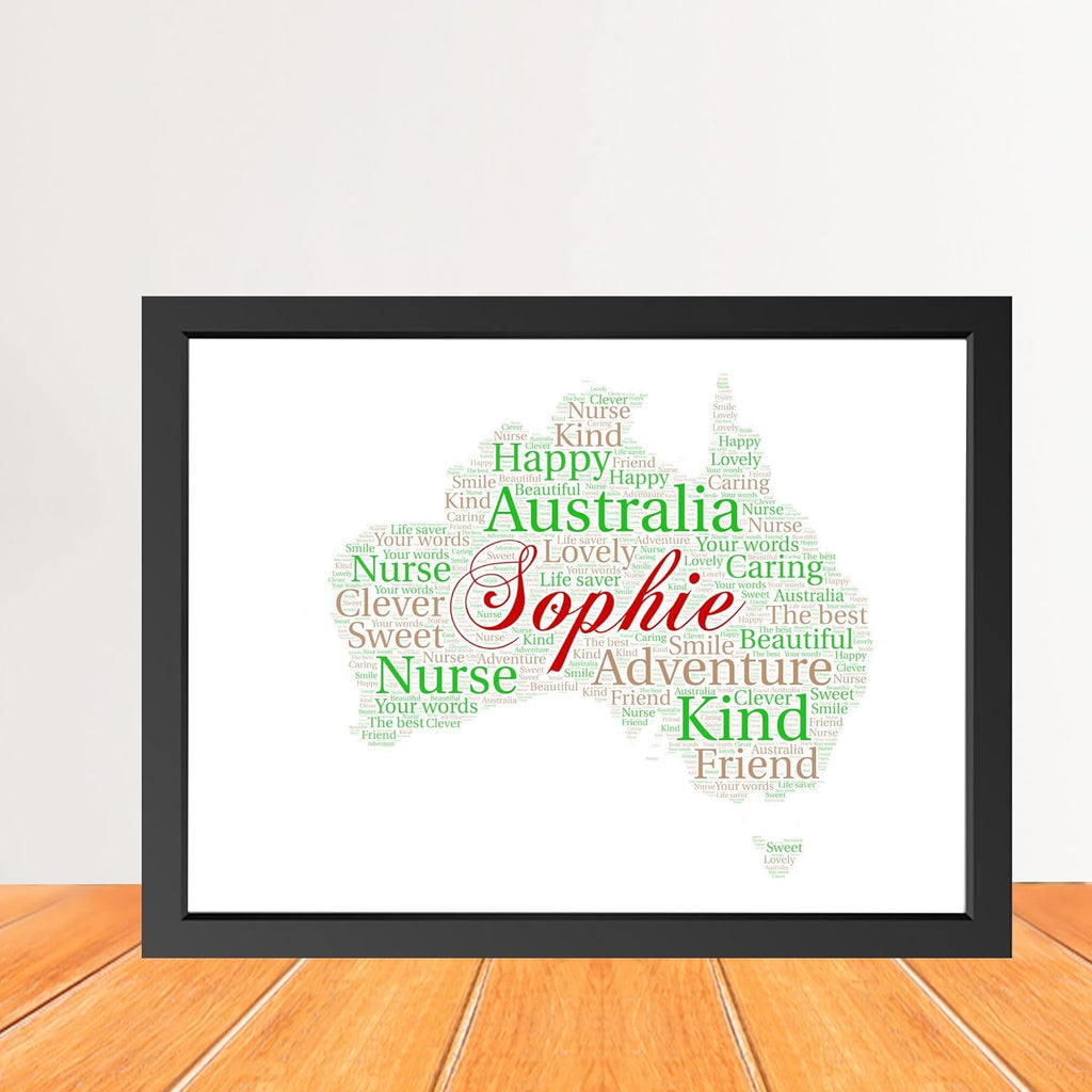 Personalized Australia Map Word Art Print