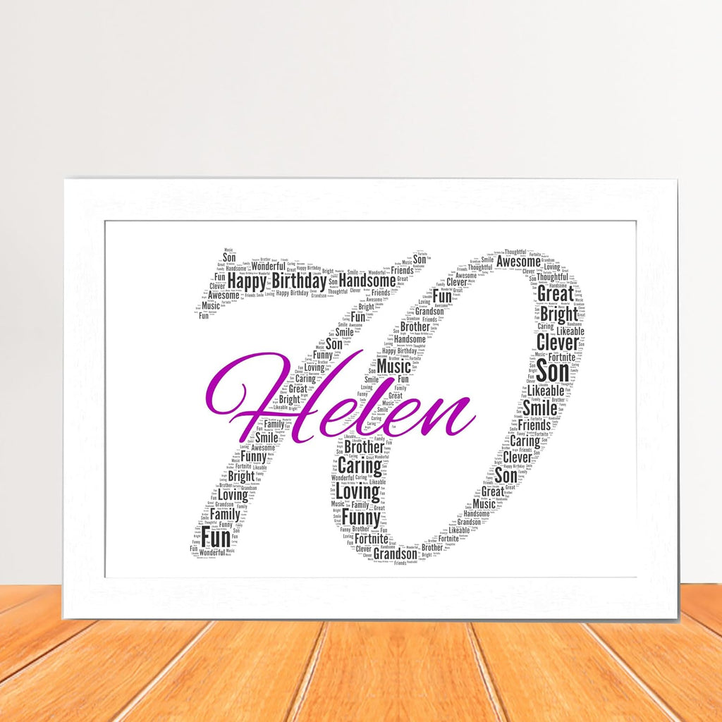 Personalised 70th Word Art Print. Seventy Birthday Gift. 70 Birthday Gift .gifts for him