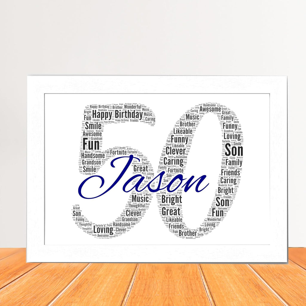 Personalised 50th Word Art Print. Fifty Birthday Gift 50 Birthday Gift
