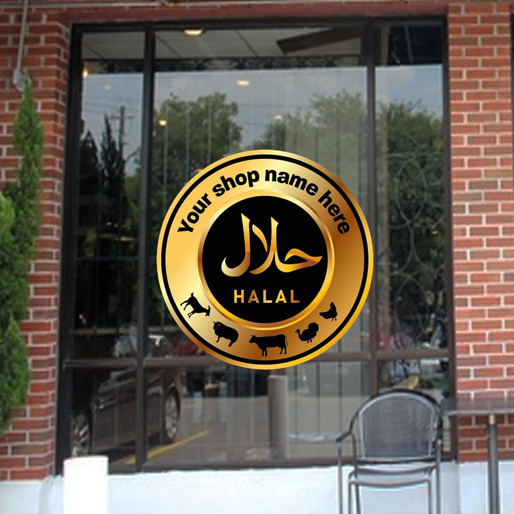 Halal Sign, Personalised Halal Shop Sign Vinyl Sticker shop