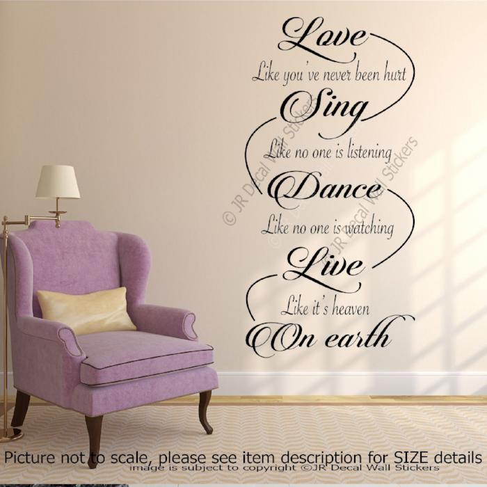 "Love Sing Dance Live On Earth"- Inspirational quotes wall stickers Removable vinyl decals