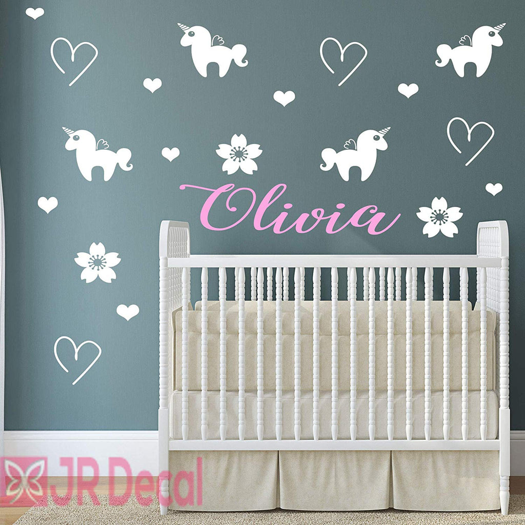 Unicorn set with Girls Personalised name sticker