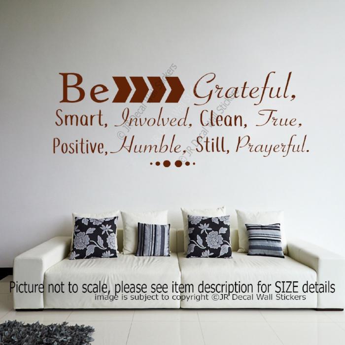 "Be Grateful, Smart, Involved"- Inspirational quotes stickers for walls Vinyl wall decals