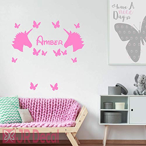 Unicorn Wall Stickers with Butterflies Personalised Name soft pink