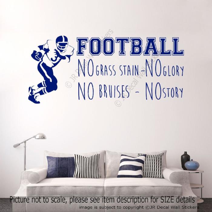 "Football- No Grass stain- No Glory," Sports wall stickers Motivational wall quotes