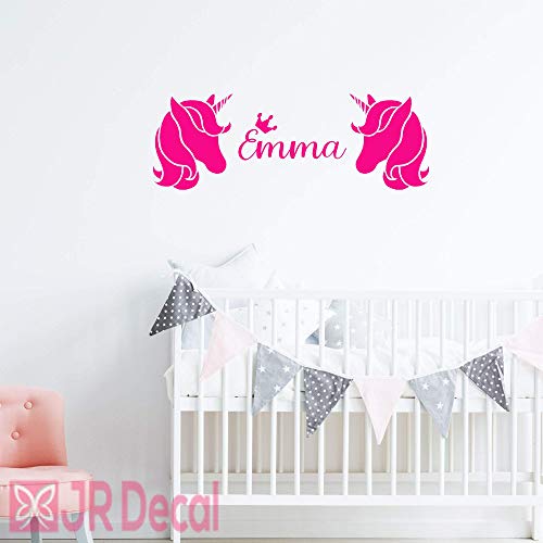 Unicorn Wall Stickers with Personalised Name - Set of 2 pink