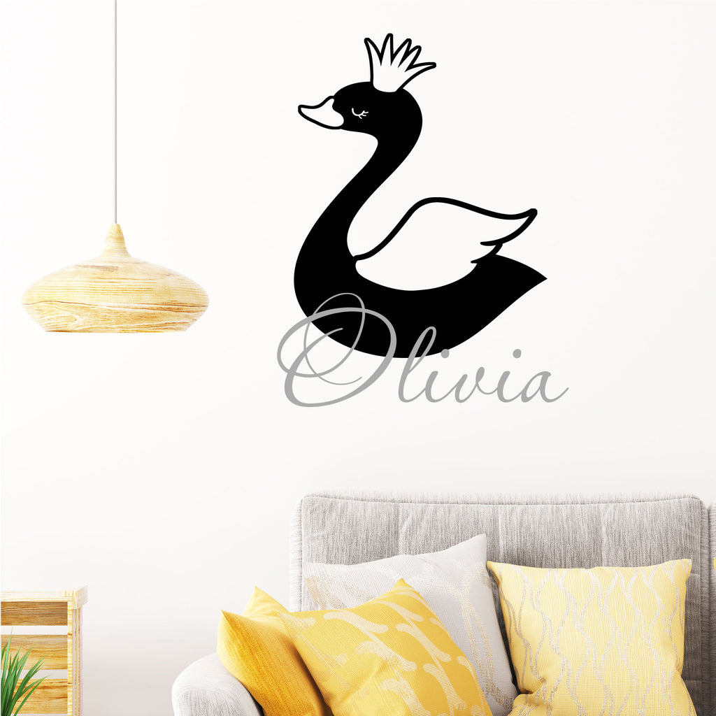 Swan printed Girls Personalised name sticker