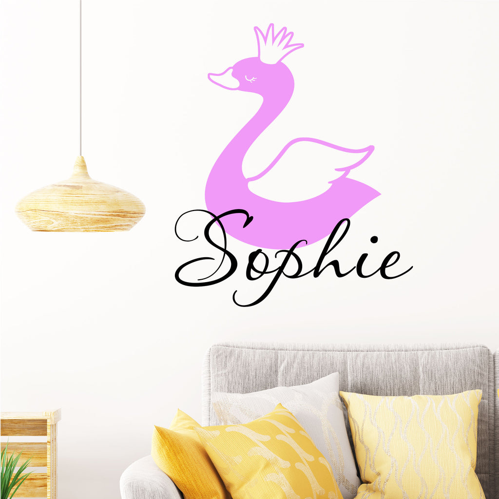 Swan printed Girls Personalised name sticker
