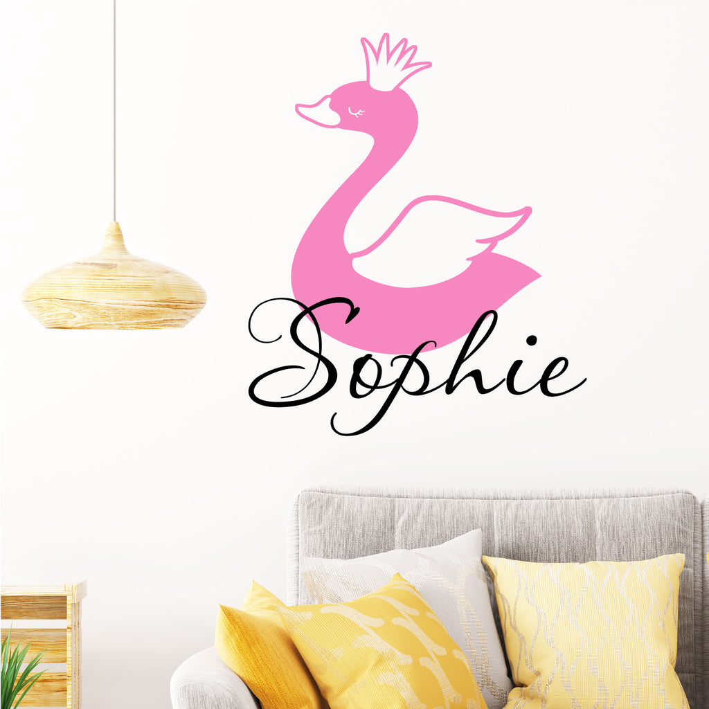 Swan Girls Personalised name sticker