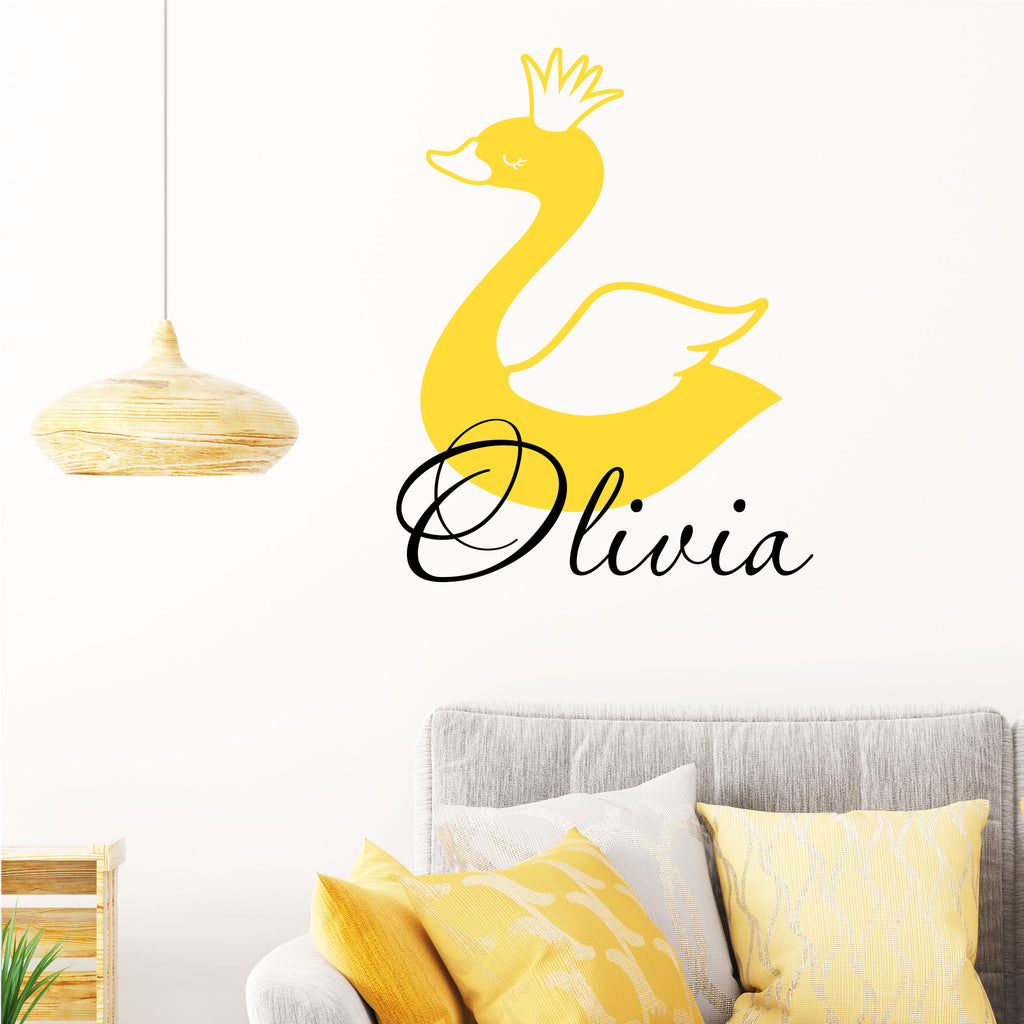 Swan Girls Personalised name sticker