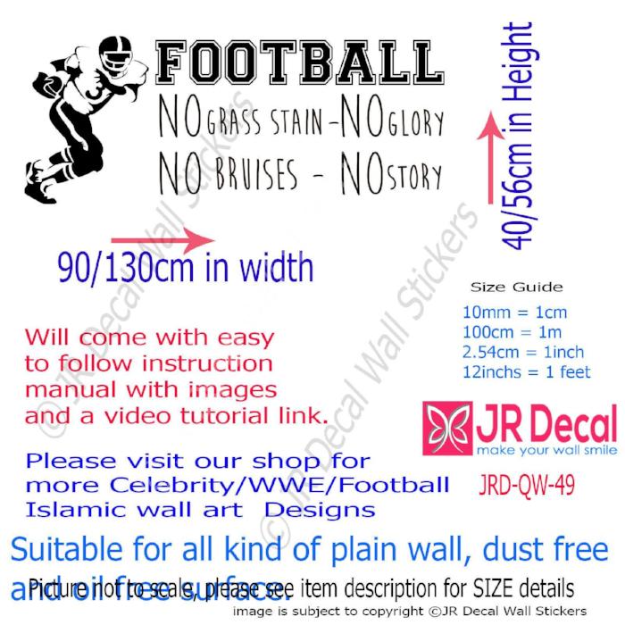 "Football- No Grass stain- No Glory," Sports wall stickers Motivational wall quotes