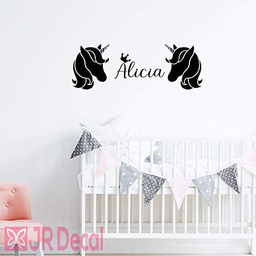 Unicorn Wall Stickers with Personalised Name - Set of 2 black
