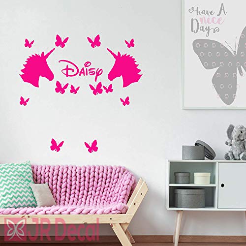 Unicorn Wall Stickers with Butterflies Personalised Name pink