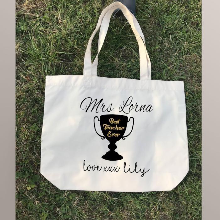 "Best Teacher Ever" Personalized name printed Tote Bag