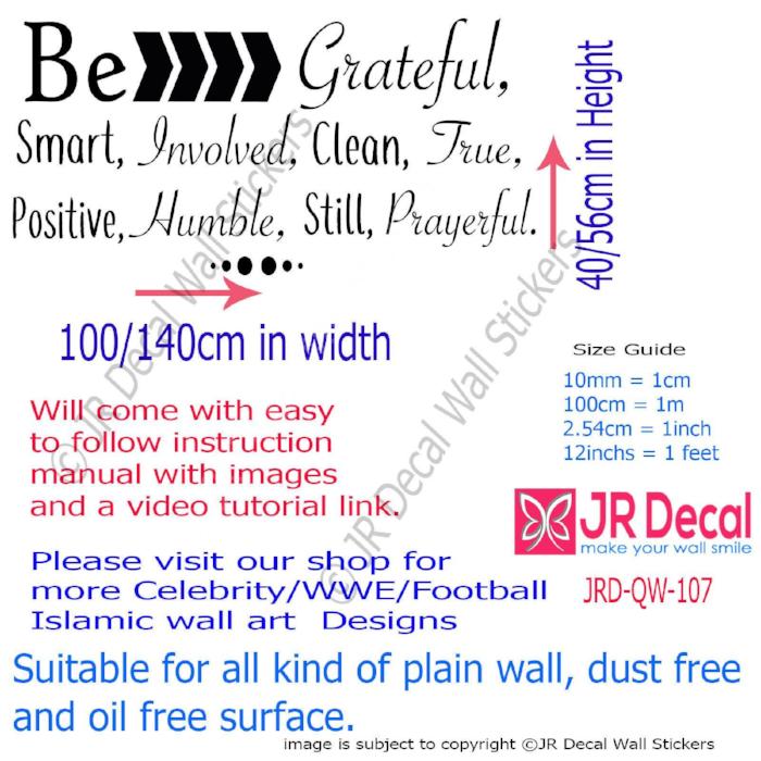 "Be Grateful, Smart, Involved"- Inspirational quotes stickers for walls Vinyl wall decals