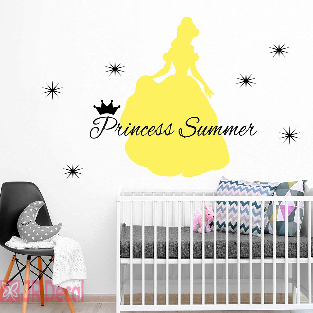 Princess Belle wall art with Personalised Girls name yellow