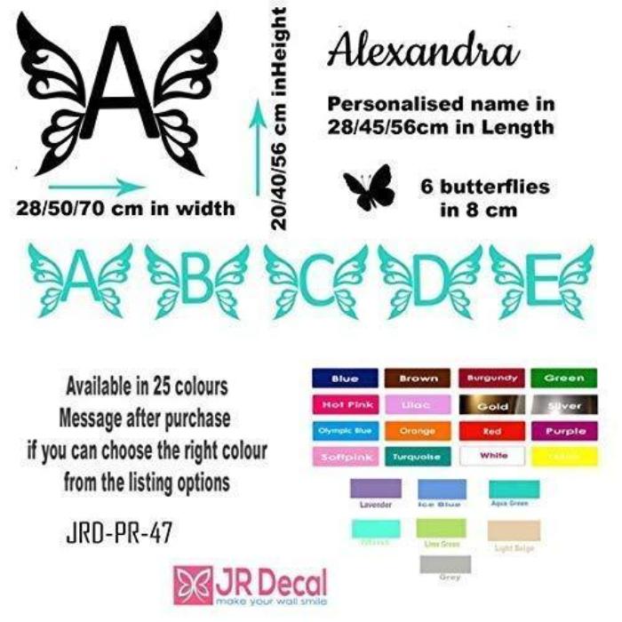 Butterfly wall stickers with Personalised name sticker