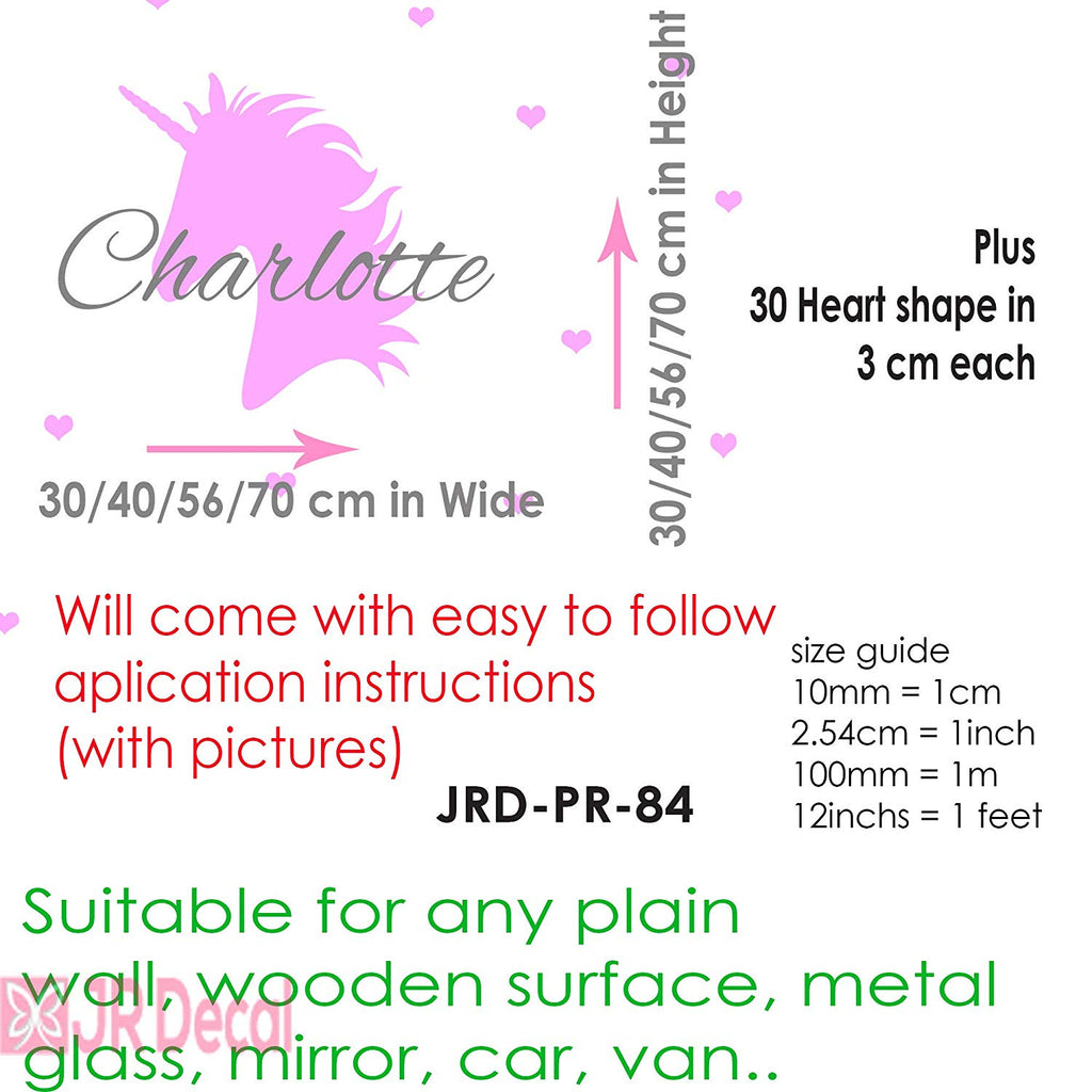 Unicorn Personalised name sticker with Heart Wall Art