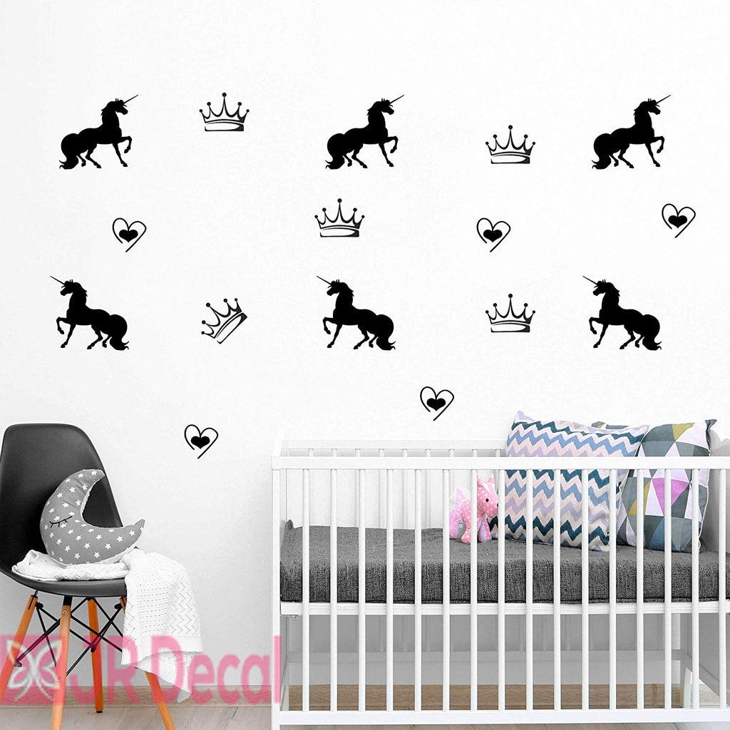 28 Unicorn Stickers set with Princess Crown | Girls Bedroom Wall Art