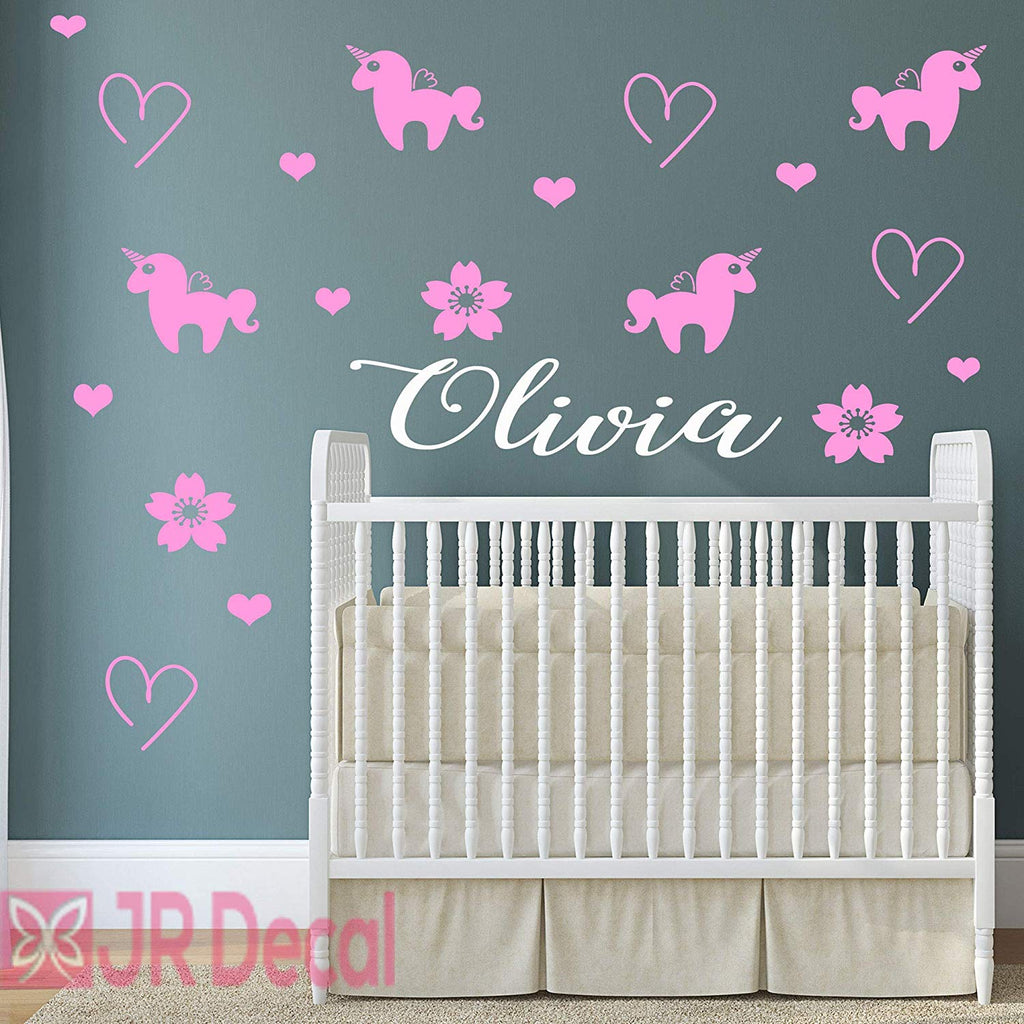 Unicorn set with Girls Personalised name sticker