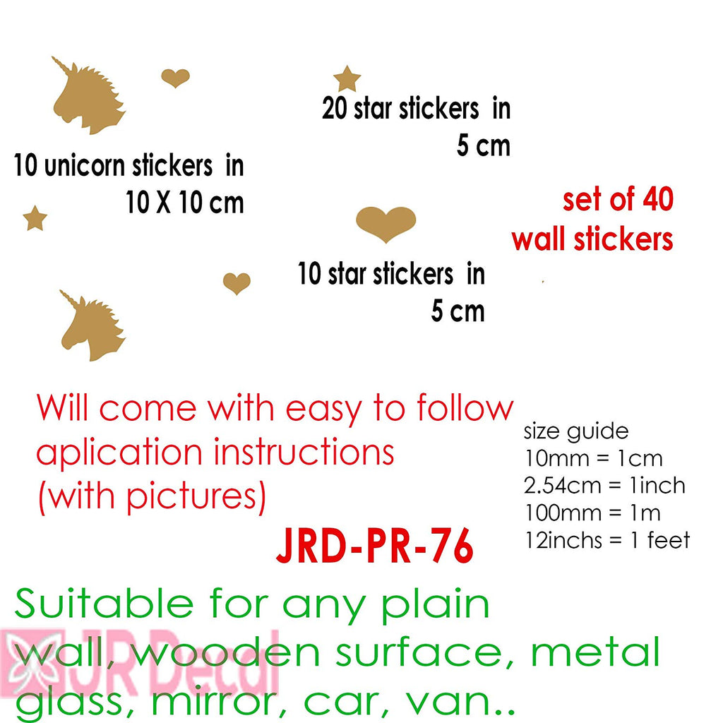 Unicorn set of 40 Wall Stickers Heart shape Wall Decals