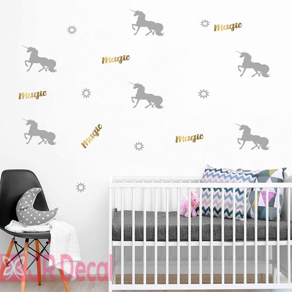 Set of Magic Unicorn Wall Art for Girls Bedroom silver